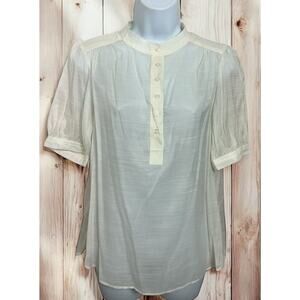 Banana Republic Ivory 1/2 Button Front Blouse Sz Small Short Sleeves Semi Sheer